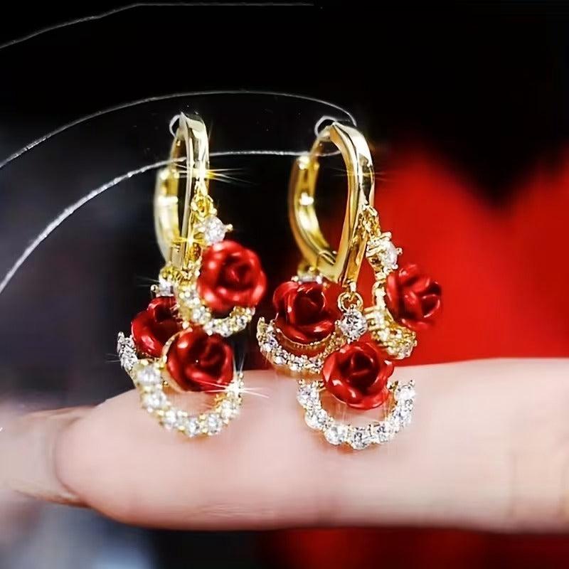 Red crystal flower Earring (24K GOLD PLATED)