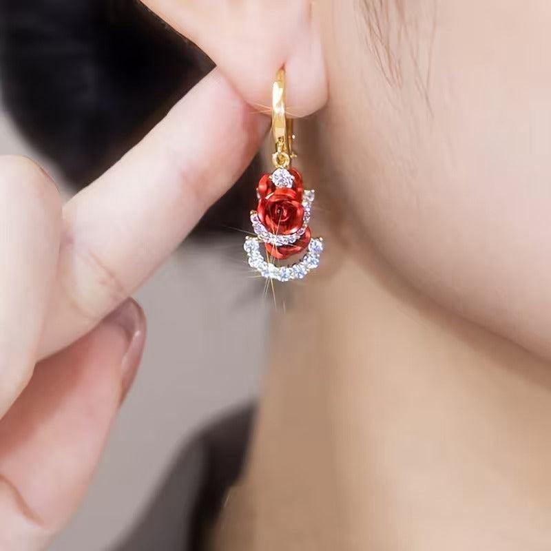 Red crystal flower Earring (24K GOLD PLATED)